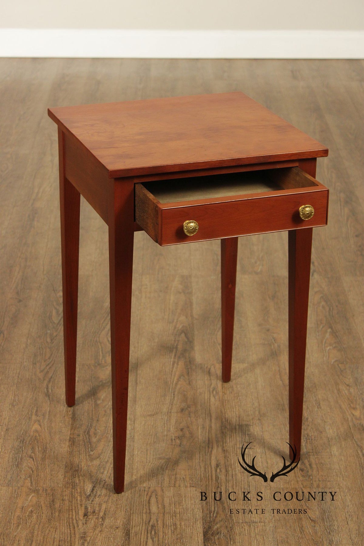 Hepplewhite Style Custom Quality Pair Of Single Drawer Work Stand Side Tables