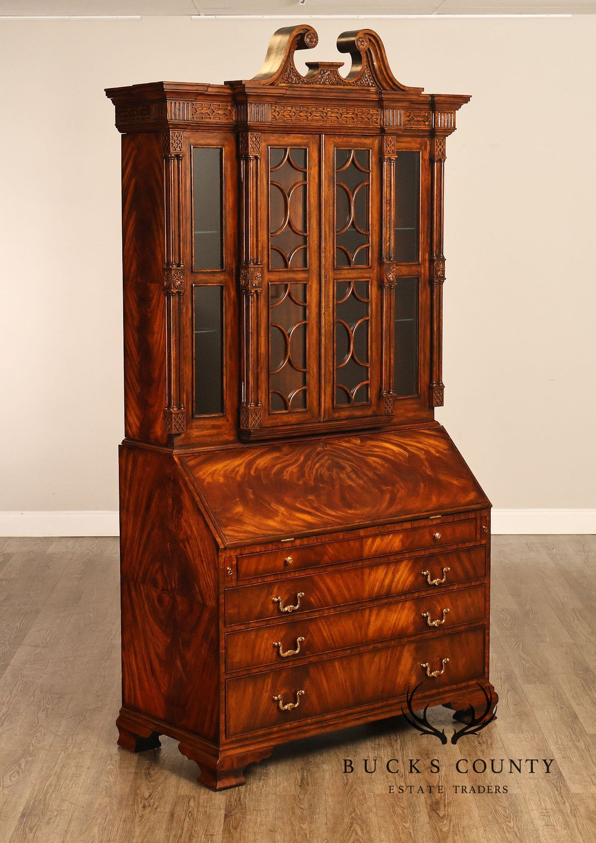 Maitland Smith Georgian Style Mahogany Secretary Bookcase
