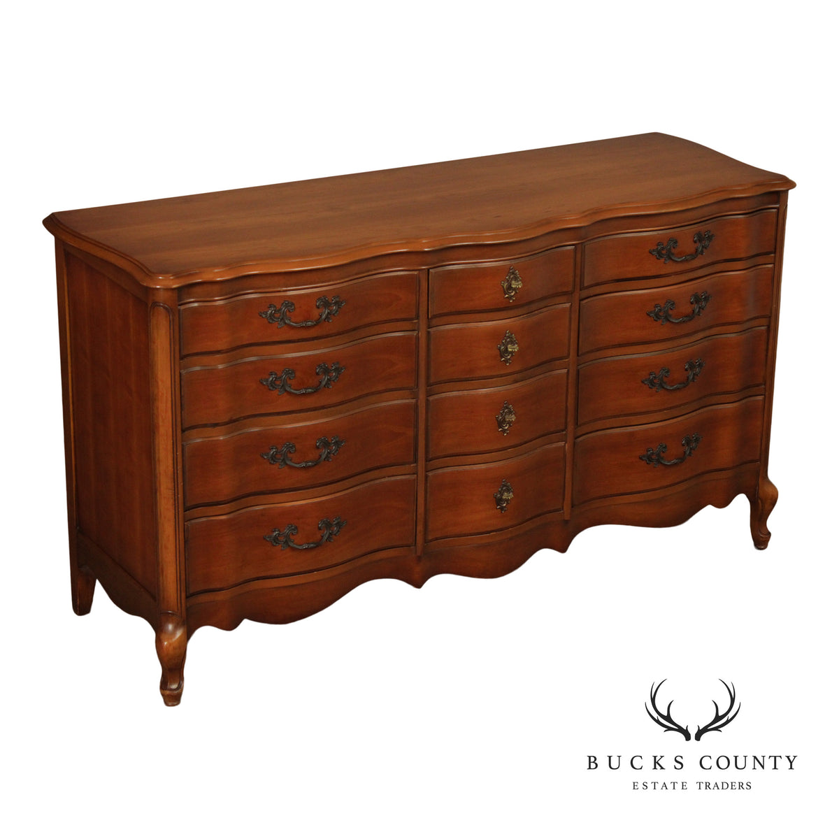 French Provincial Style Vintage Cherry Serpentine Dresser