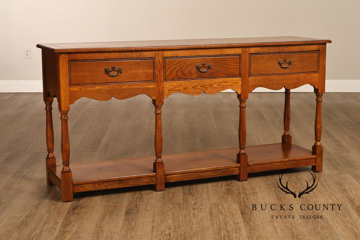 Hickory Chair Company Oak Three Drawer Console Sofa Table