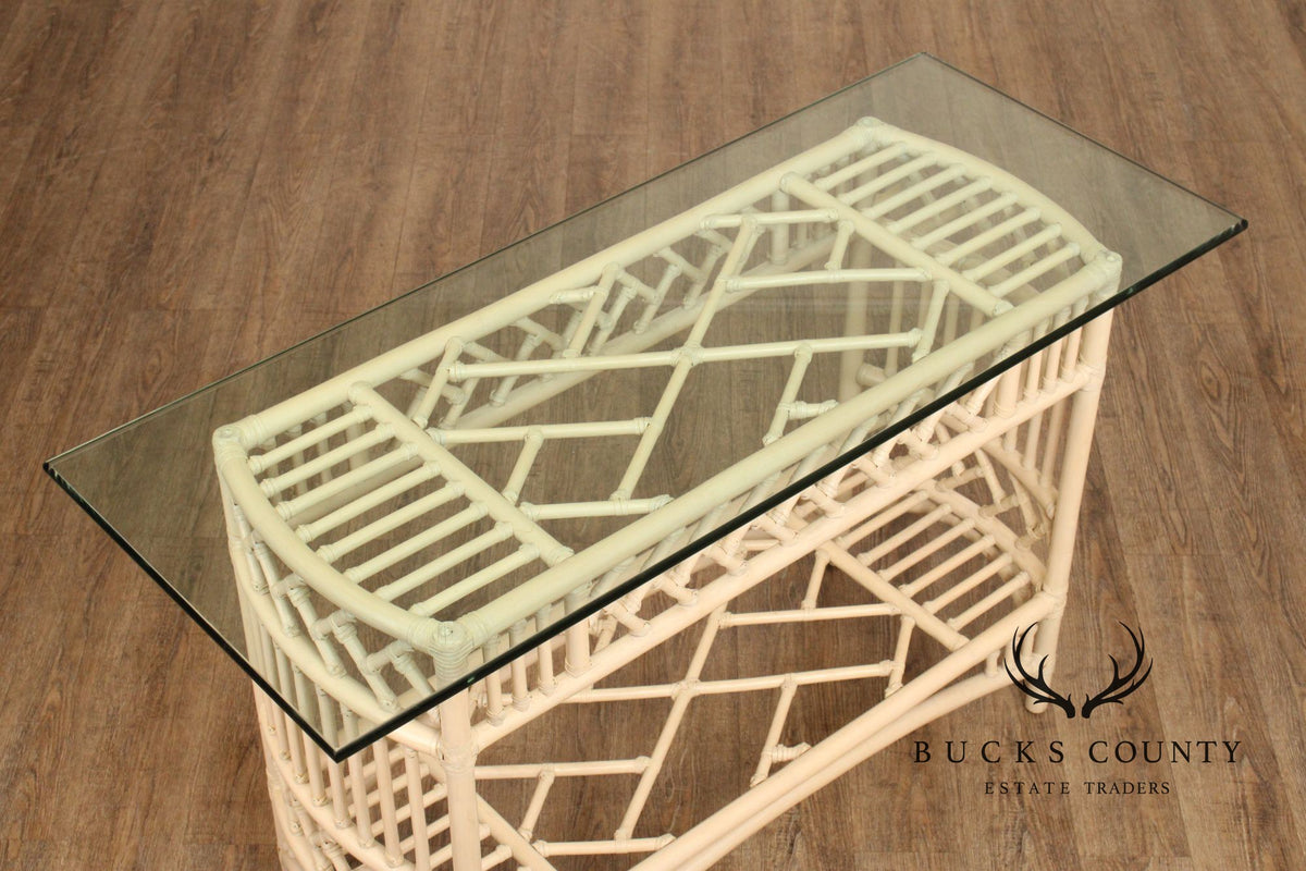 Ficks Reed Glass Top Rattan Console