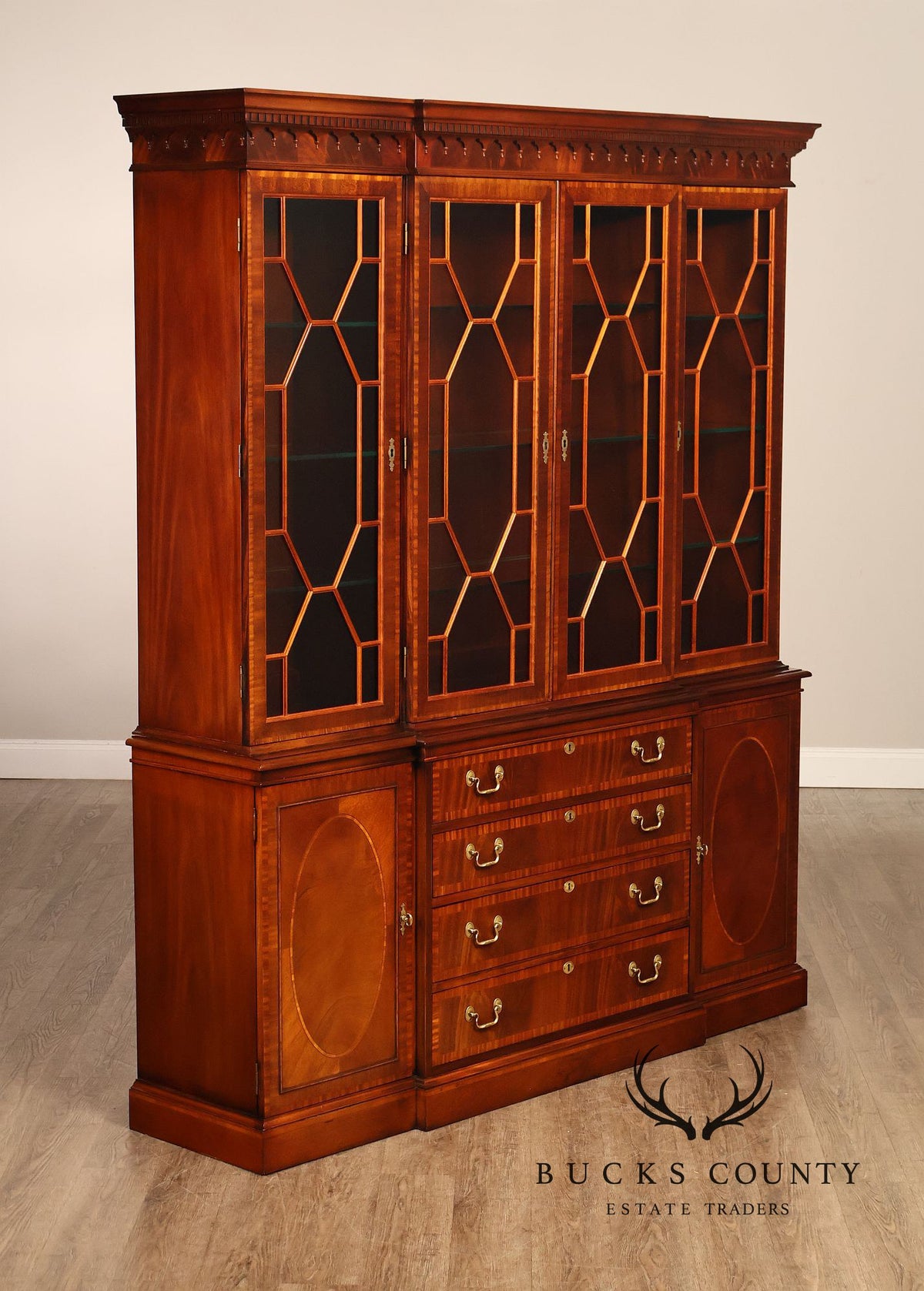 Hickory Chair Banded Mahogany Breakfront China Cabinet