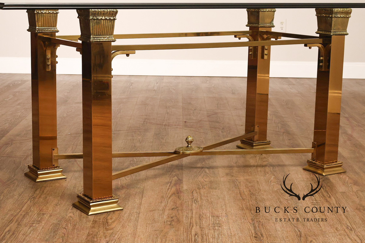 Hollywood Regency Brass & Glass Dining Table