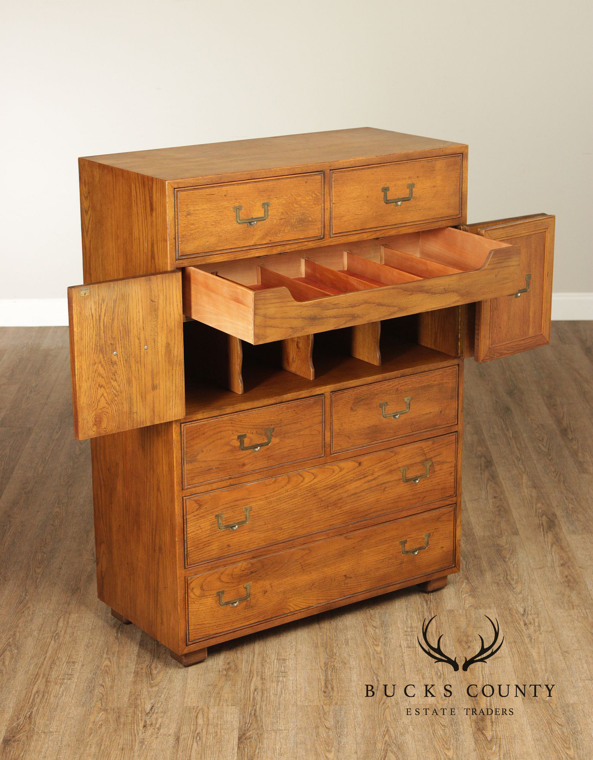 Henredon Artefacts Campaign Style Oak Tall Chest