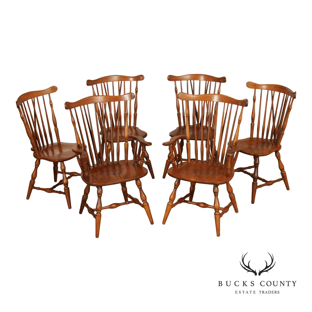Heywood Wakefield Vintage Set of Six Maple Windsor Dining Chairs