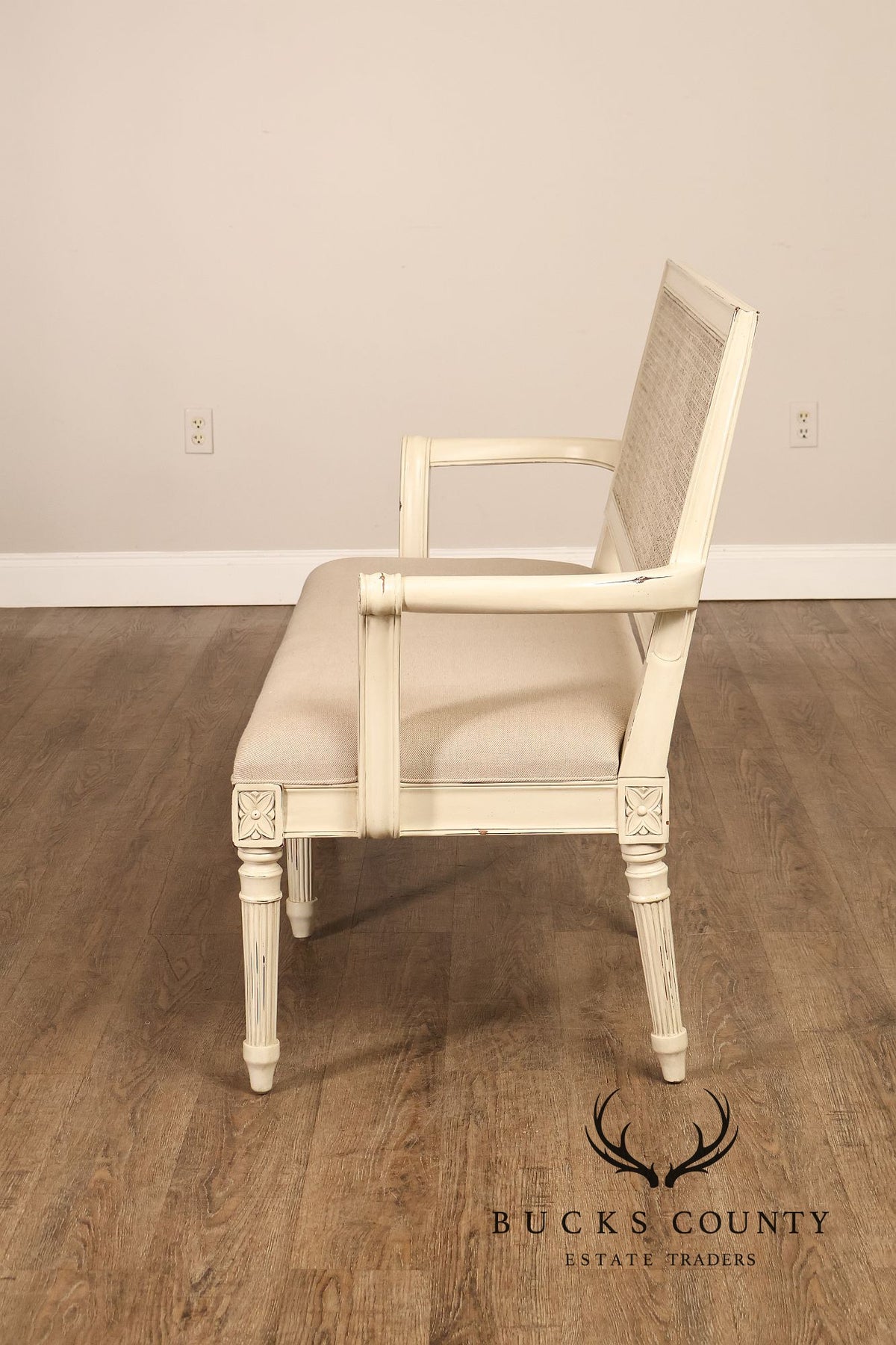 Alden Parkes Country French Louis XVI Style Caned Back Painted Settee