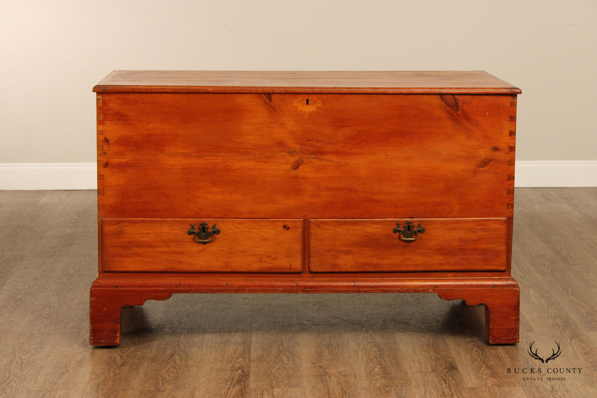 Antique Chippendale Large Two-Drawer Pine Blanket Chest