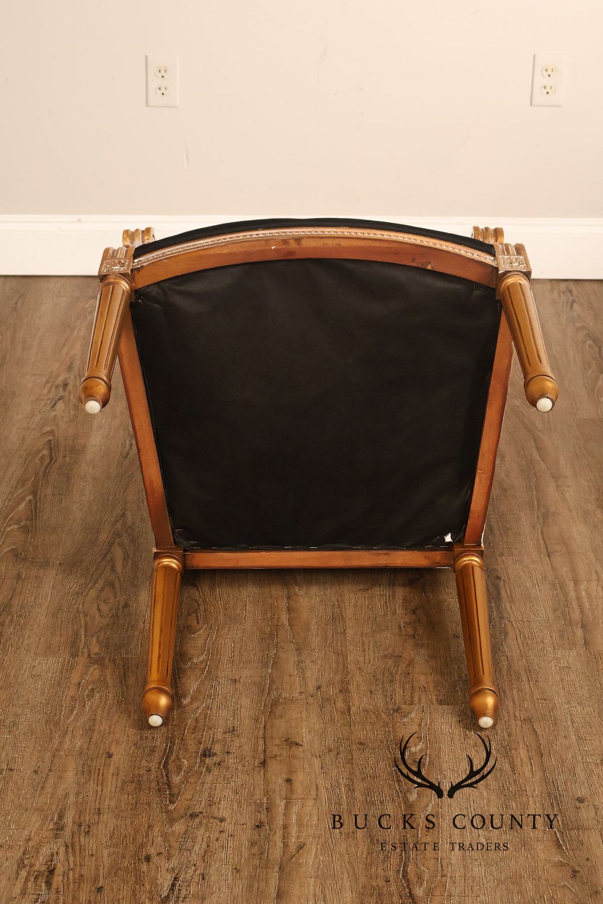 Louis XVI Style Giltwood Armchair With Black Upholstery