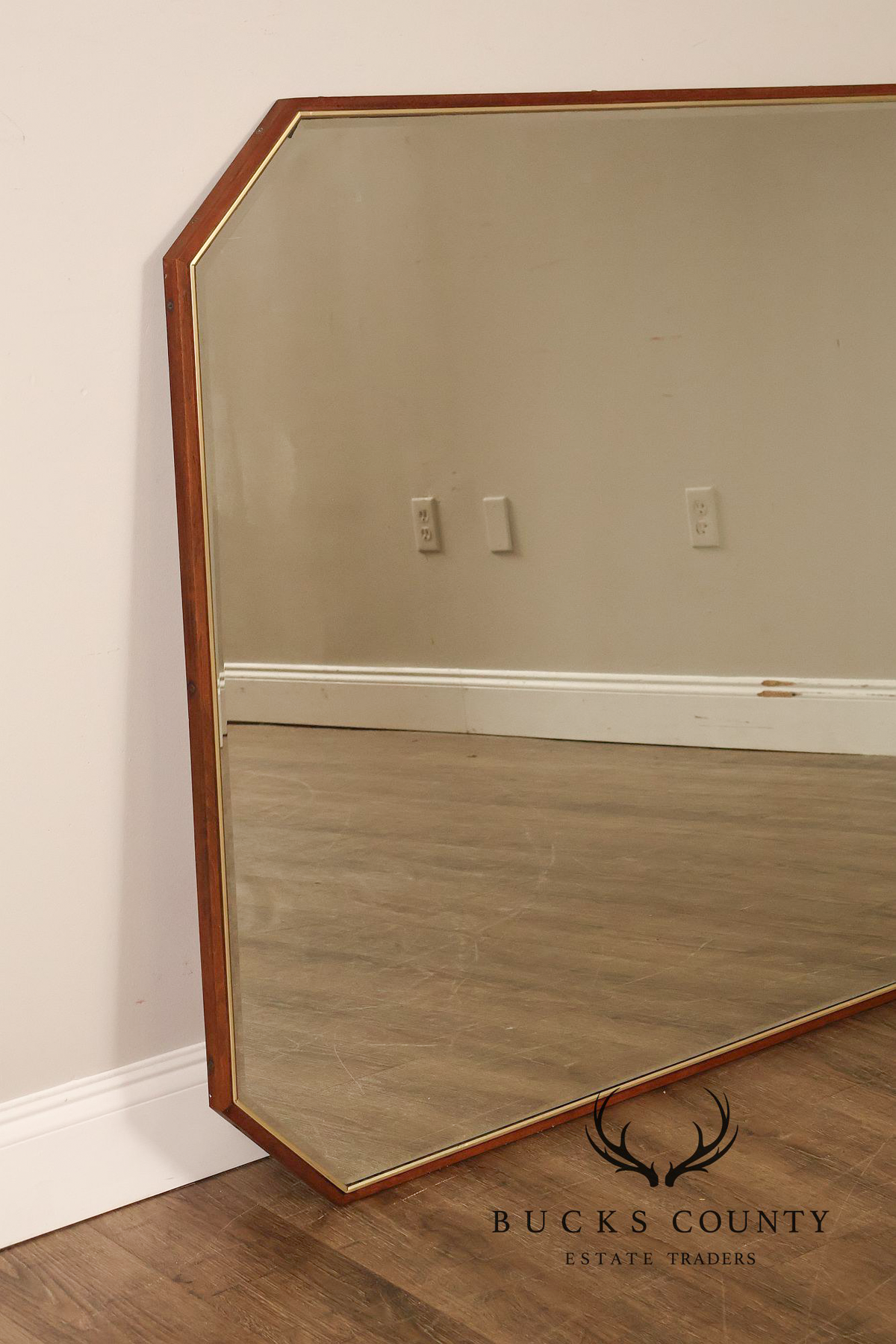 Mid Century Modern Walnut Frame Large Octagonal Mantel Mirror