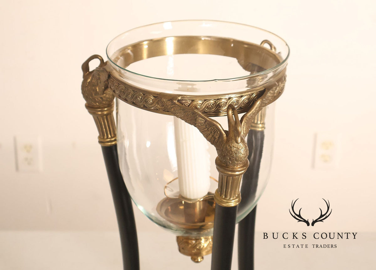Empire Style Brass Swan And Marble Hurricane Candle Holder