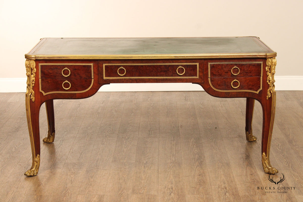 French Louis XV Style Leather Top Bureau Plat Writing Desk