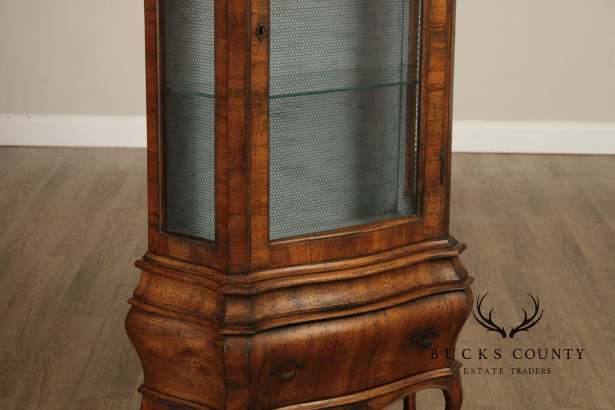 Italian Rococo Style Walnut Bombe Vitrine