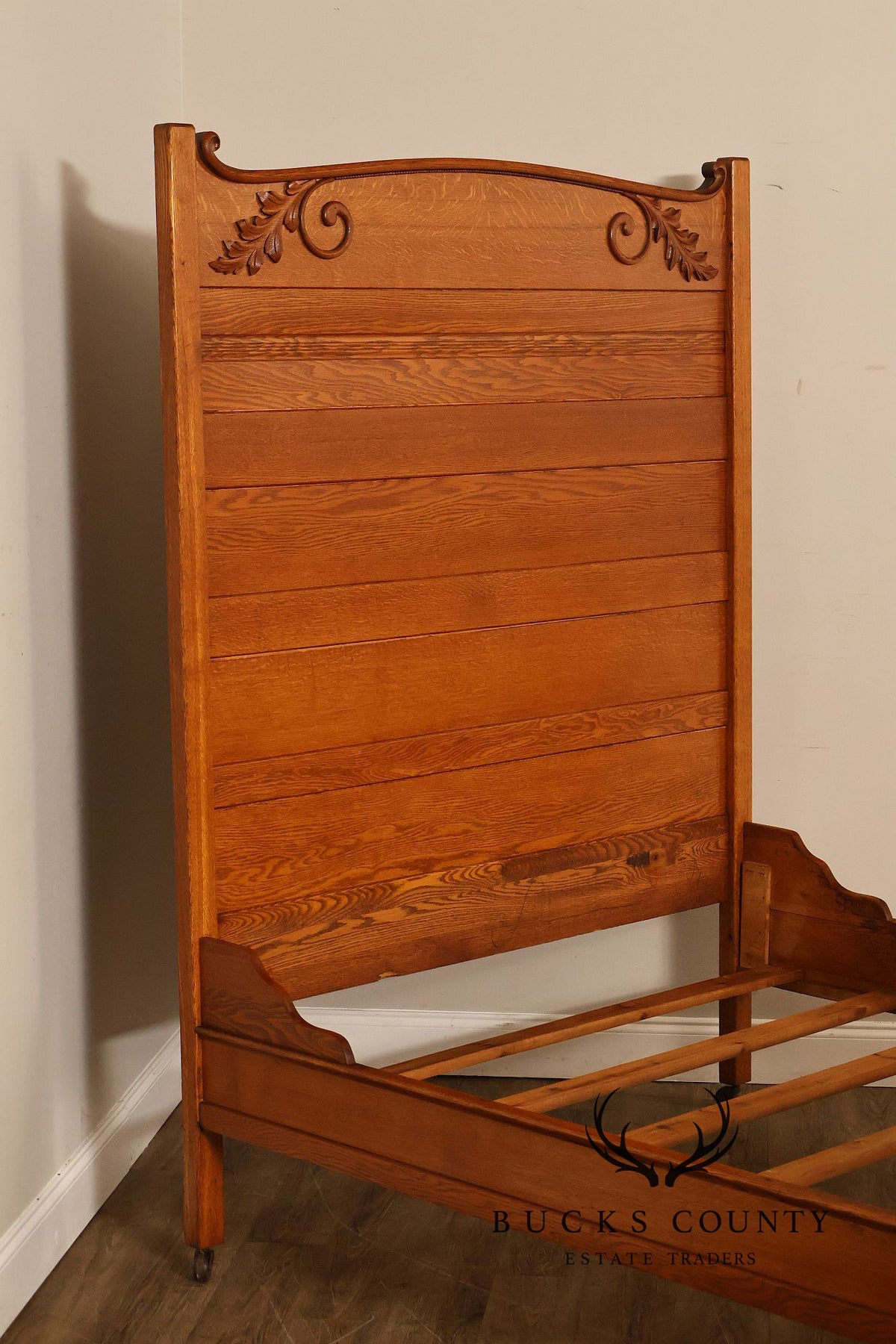 Antique American Victorian Oak Full Size  High Back Bed