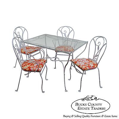 Salterini Art Nouveau Style Vintage Iron 5 Piece Patio Table & Chair Garden Set