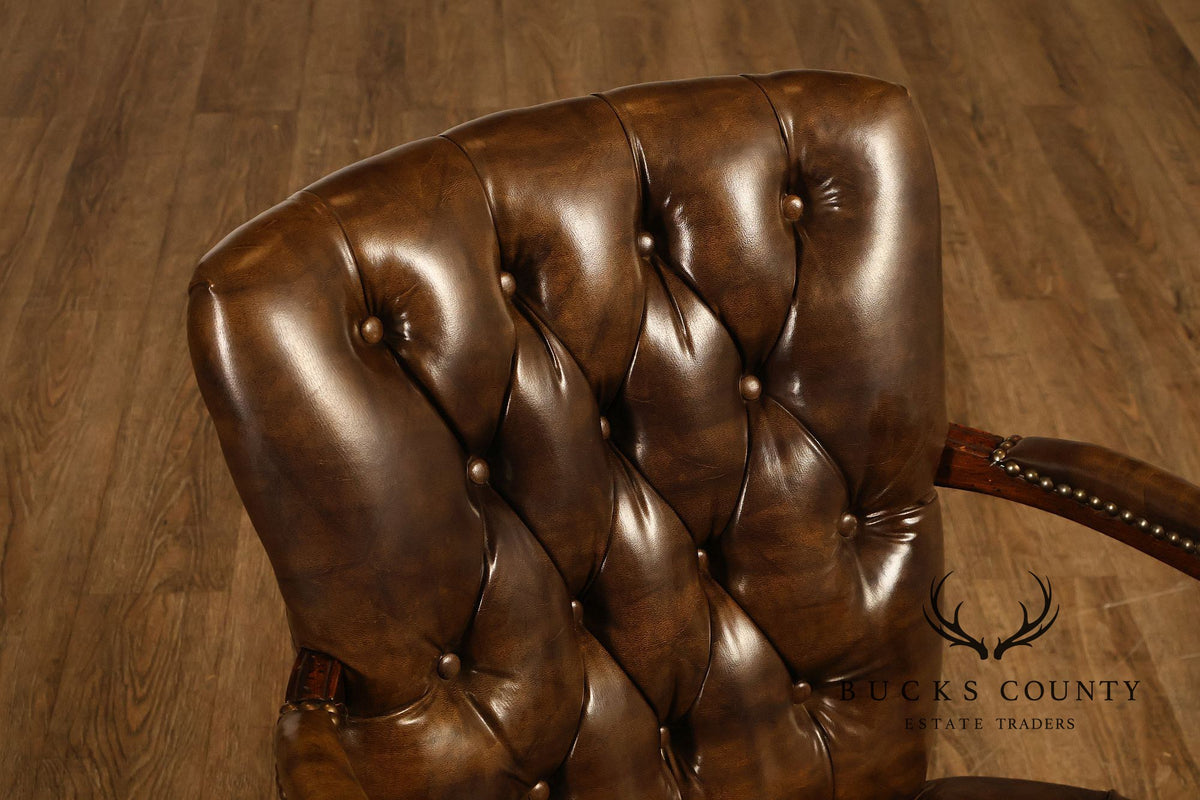 Vintage Chippendale Style Pair Of Tufted Armchairs