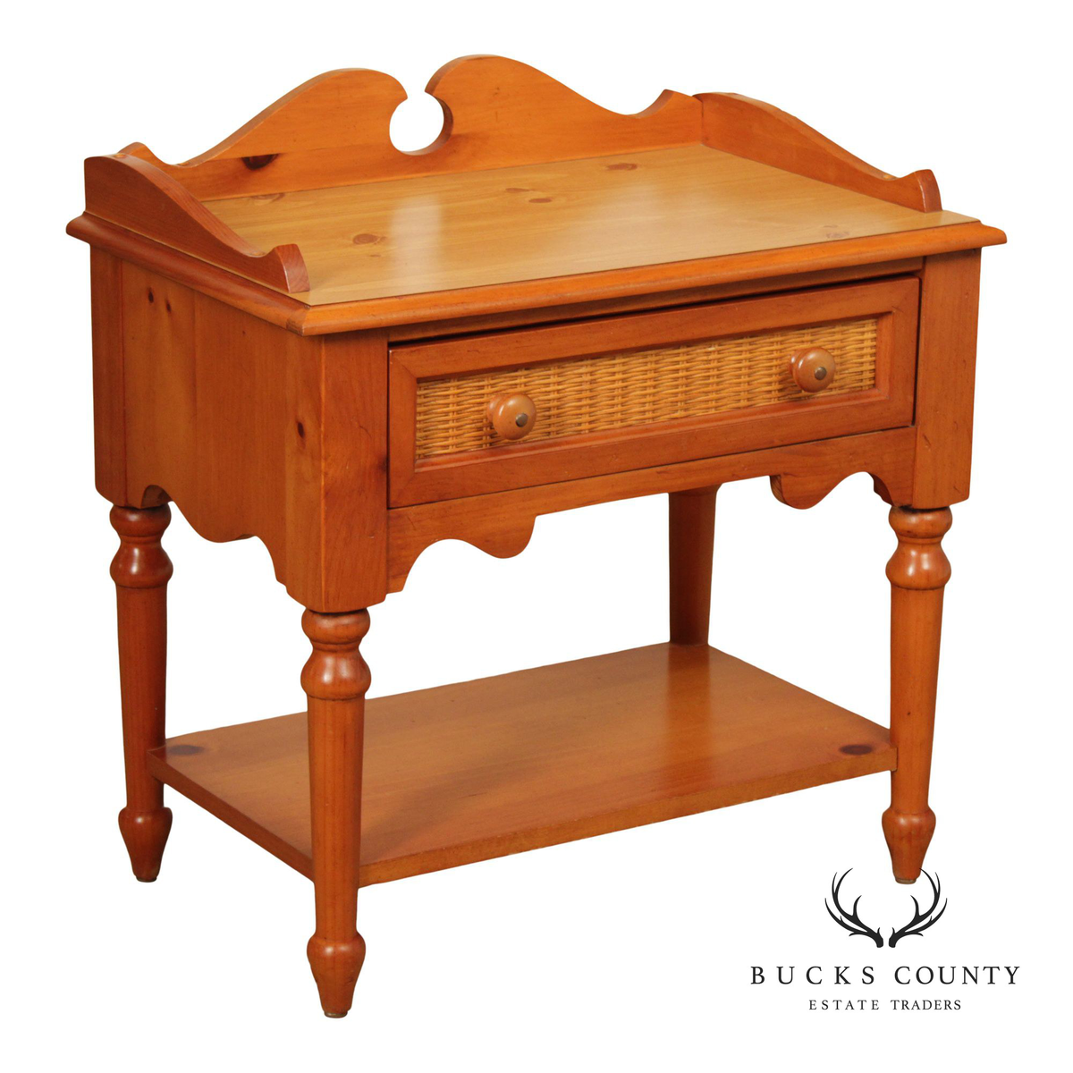 Stanley Furniture Pine and Wicker Side Table Nightstand