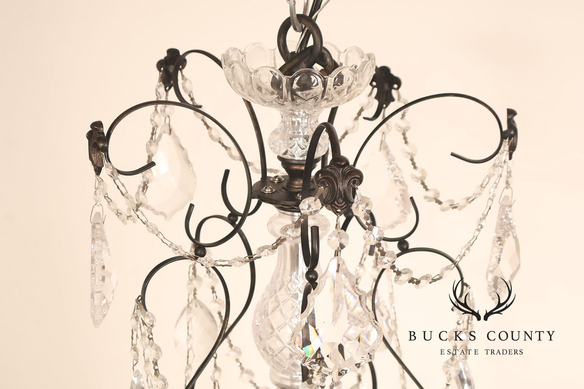 Large Twenty-Light Crystal And Wrought Iron 55" Chandelier