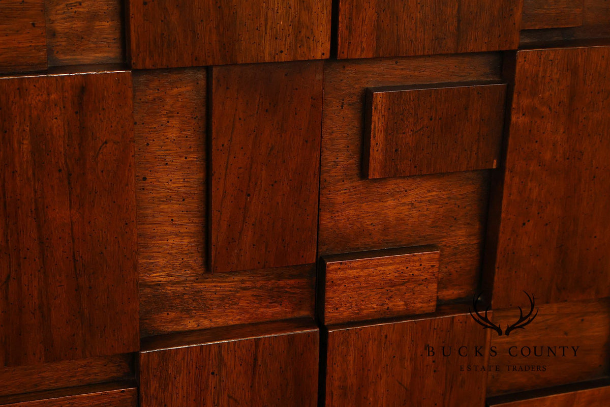 Vintage Lane Mid-Century Modern Brutalist Walnut Armoire