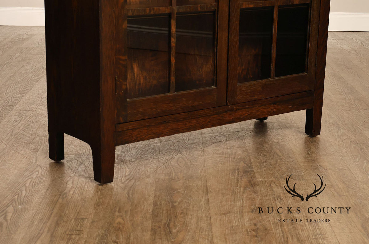 Antique Mission Oak Arts And Crafts Two Door Bookcase