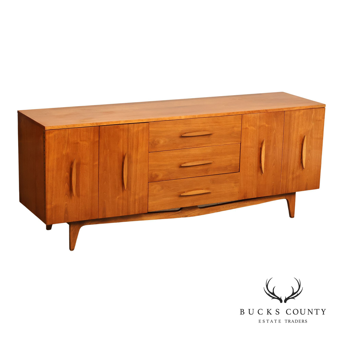 Mid Century Modern Sculpted Walnut Long Dresser