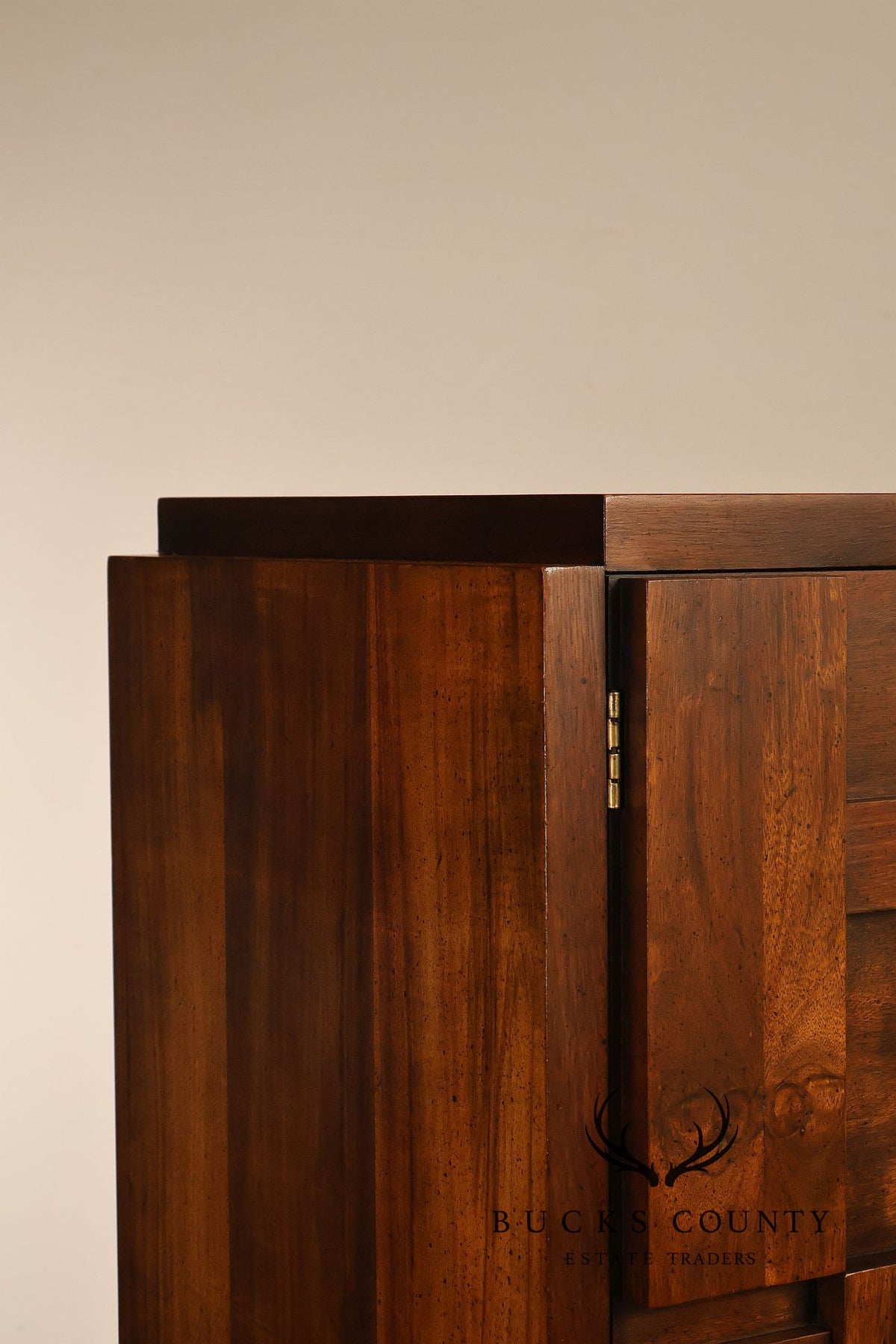 Vintage Lane Mid-Century Modern Brutalist Walnut Armoire