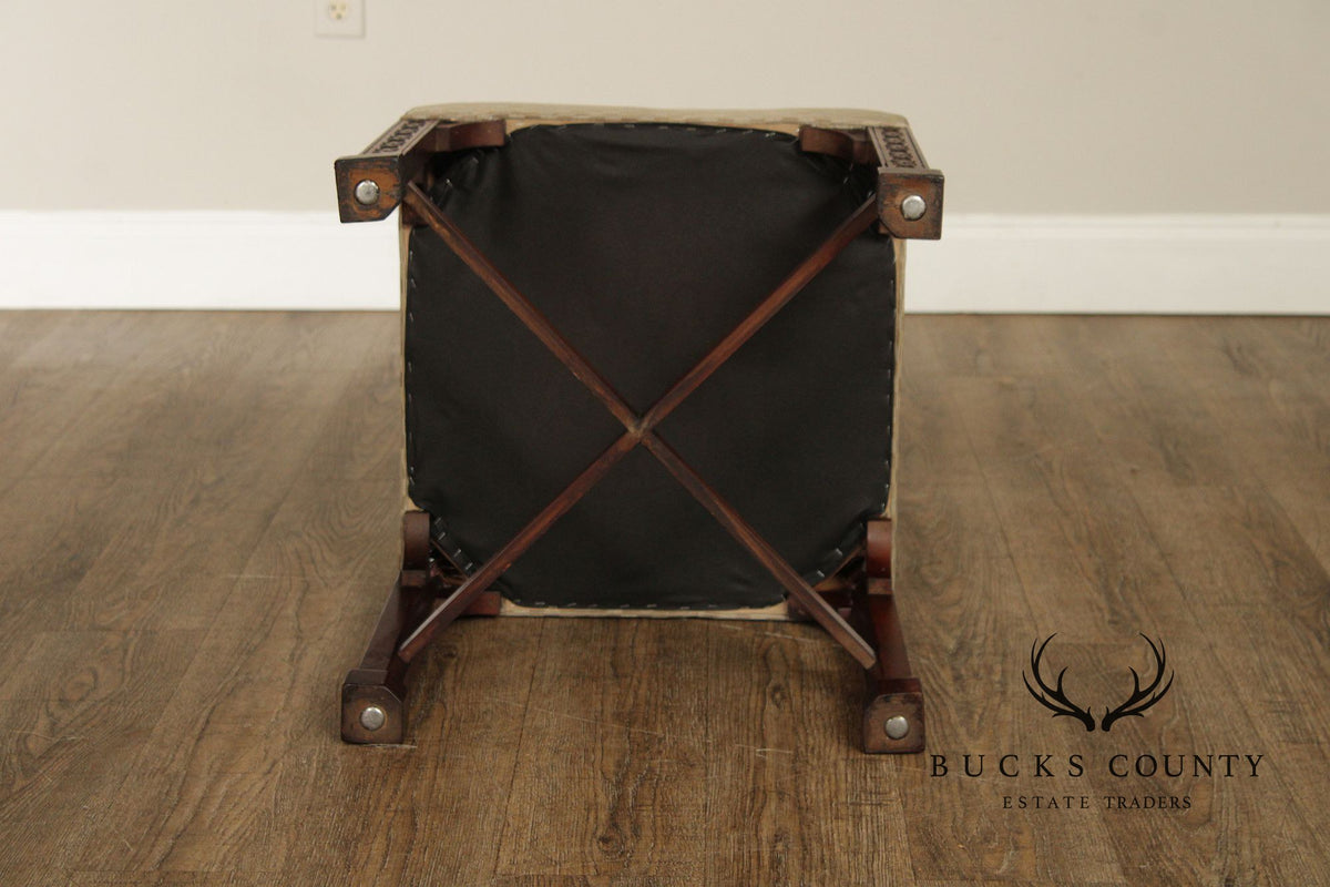 Chinese Chippendale Style Pair of Mahogany Stools