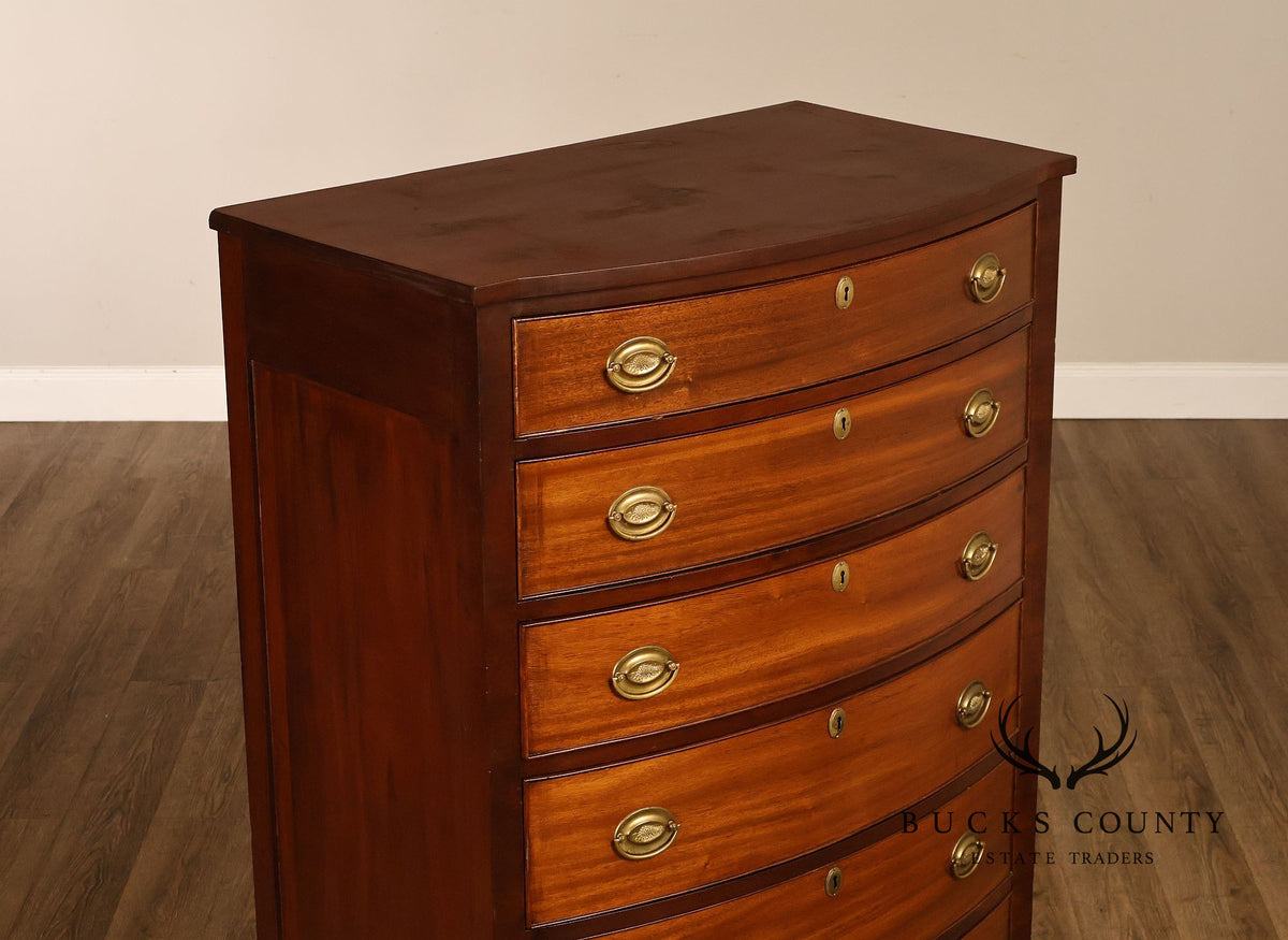 Antique Hepplewhite Style Mahogany Bow Front Six-Drawer Tall Chest