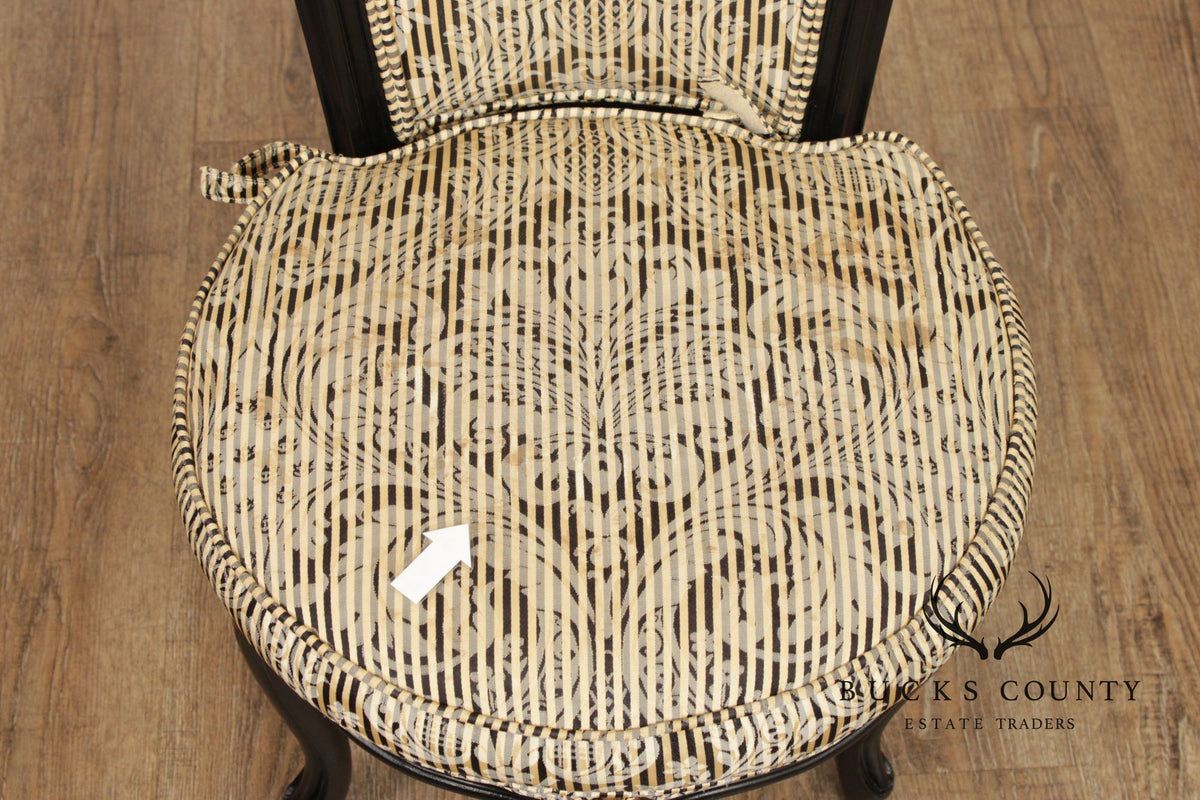 Italian Rococo Style Pair of Ebonized and Partial Gilt Side Chairs
