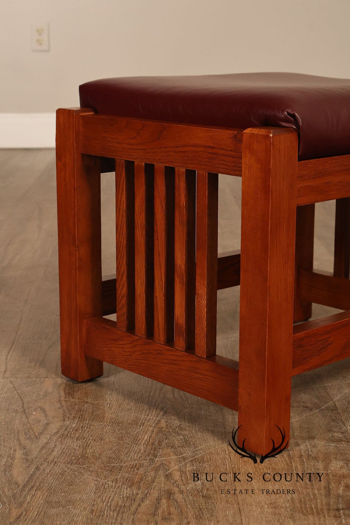 Bassett Furniture Mission Style Oak and Leather Foot Stool