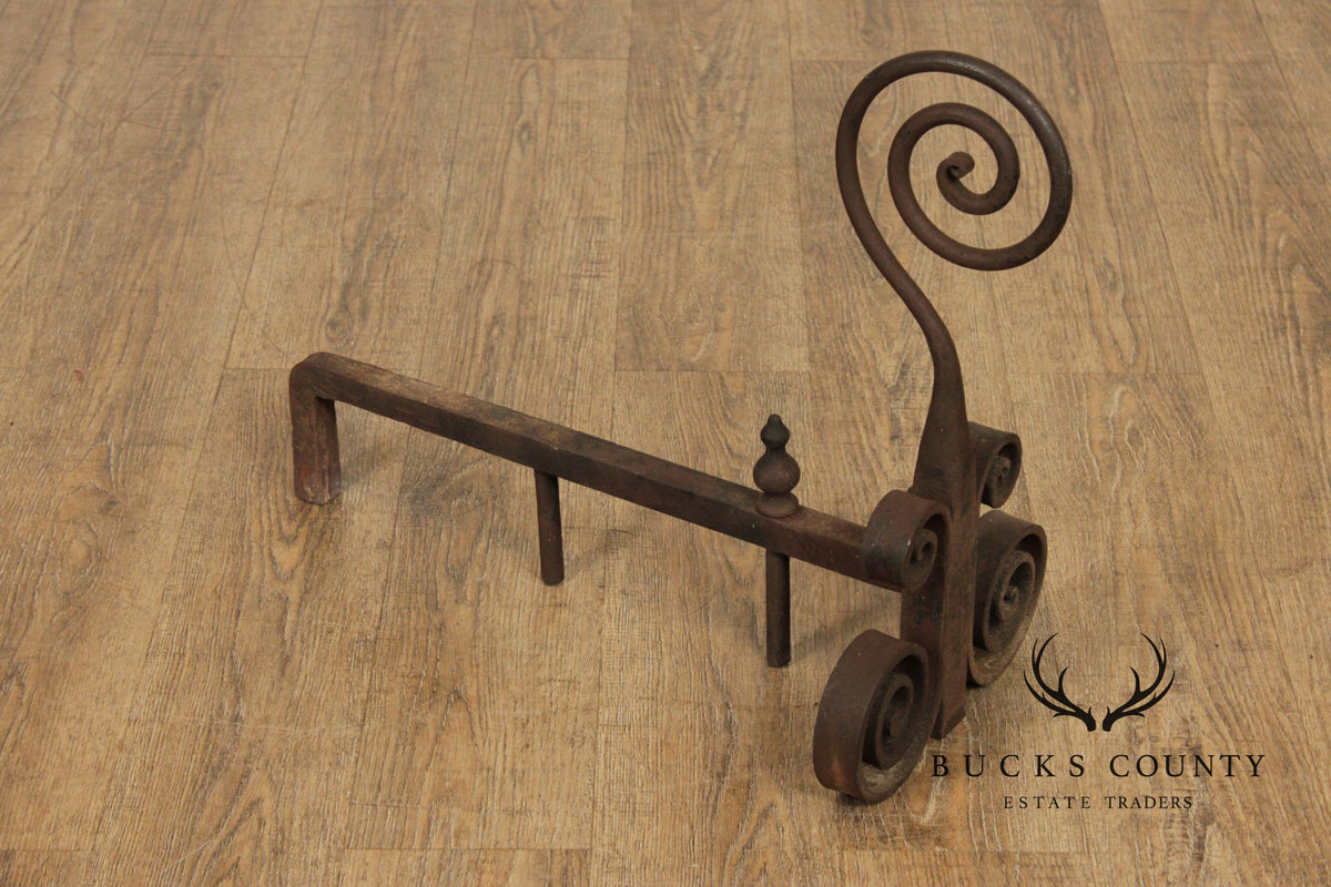 Antique Pair of Hand Forged of Fireplace Andirons