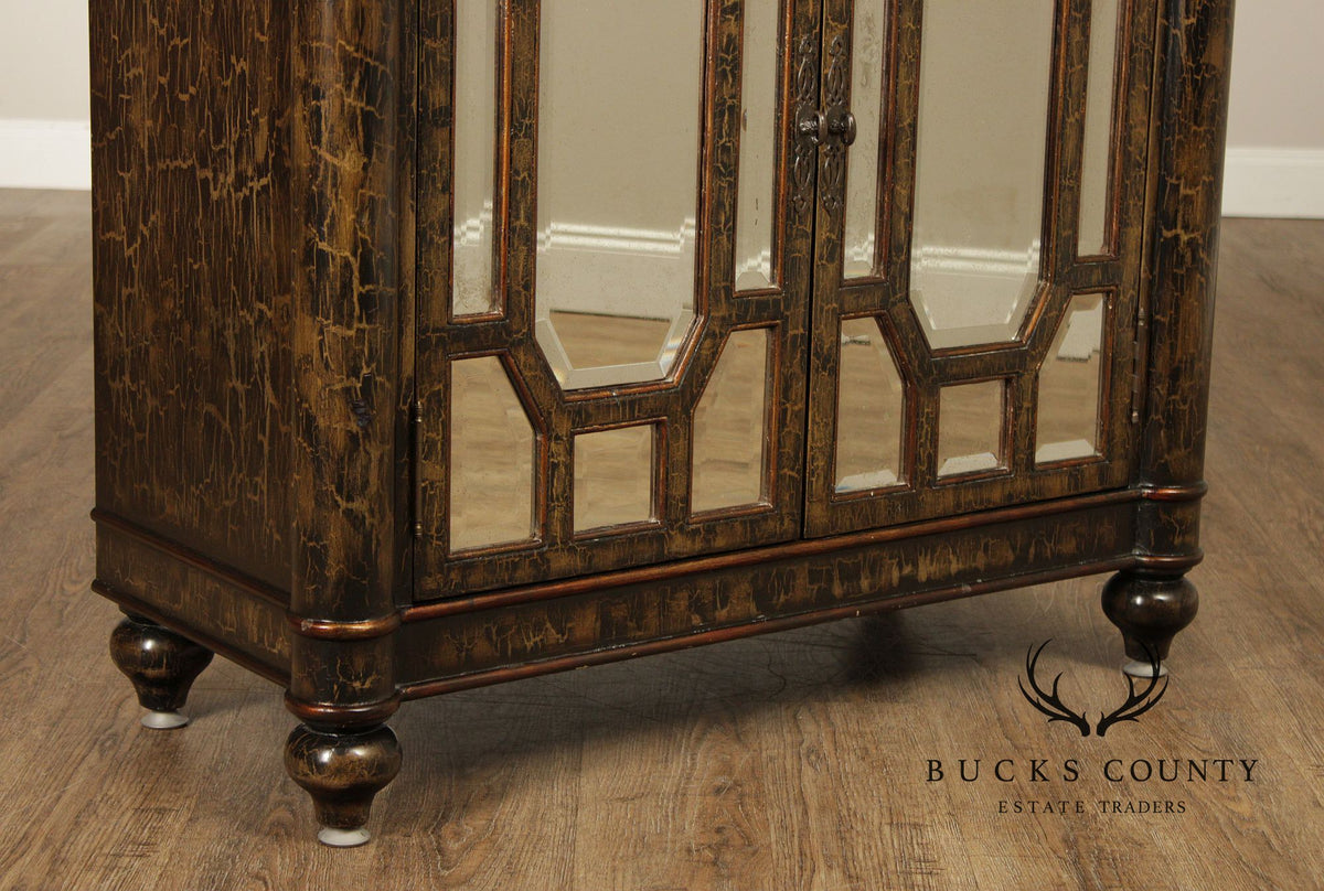 Hollywood Regency Style Pair Of Mirrored Cabinets With Marble Tops