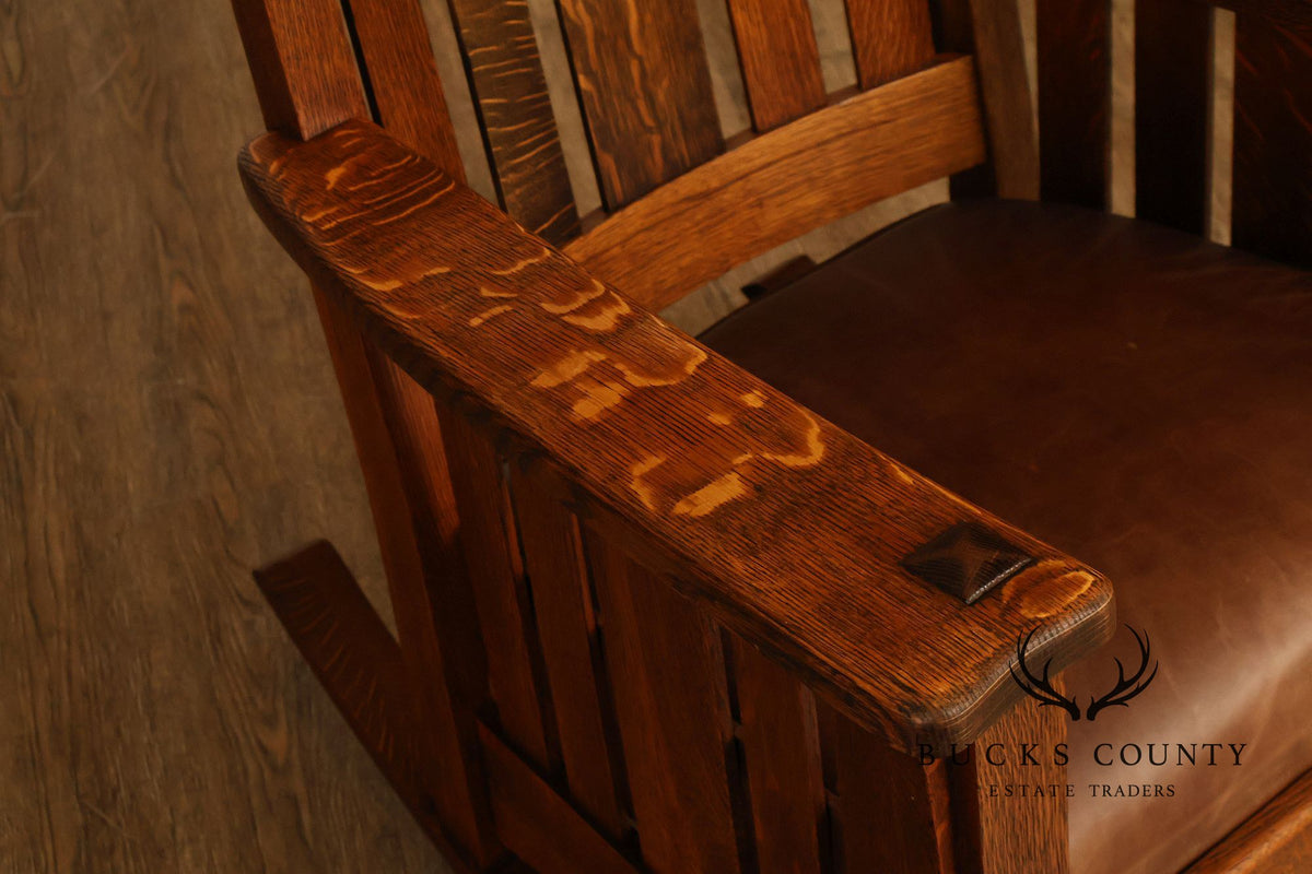 Antique Limbert Arts And Crafts Mission Oak High Back Rocking Chair