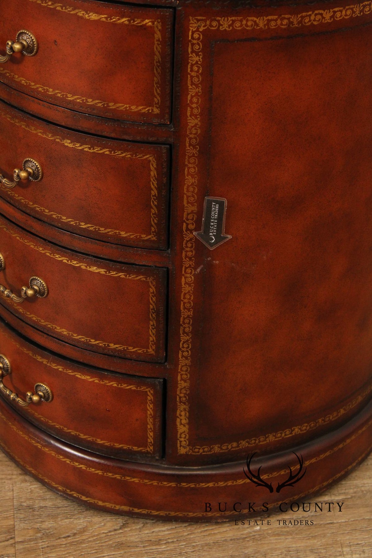 Regency Style Leather Wrapped Drum Table