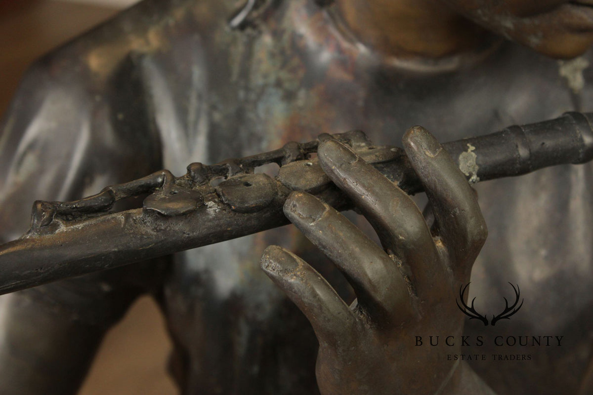 Large Bronze Garden Statue, 'Flute Player'