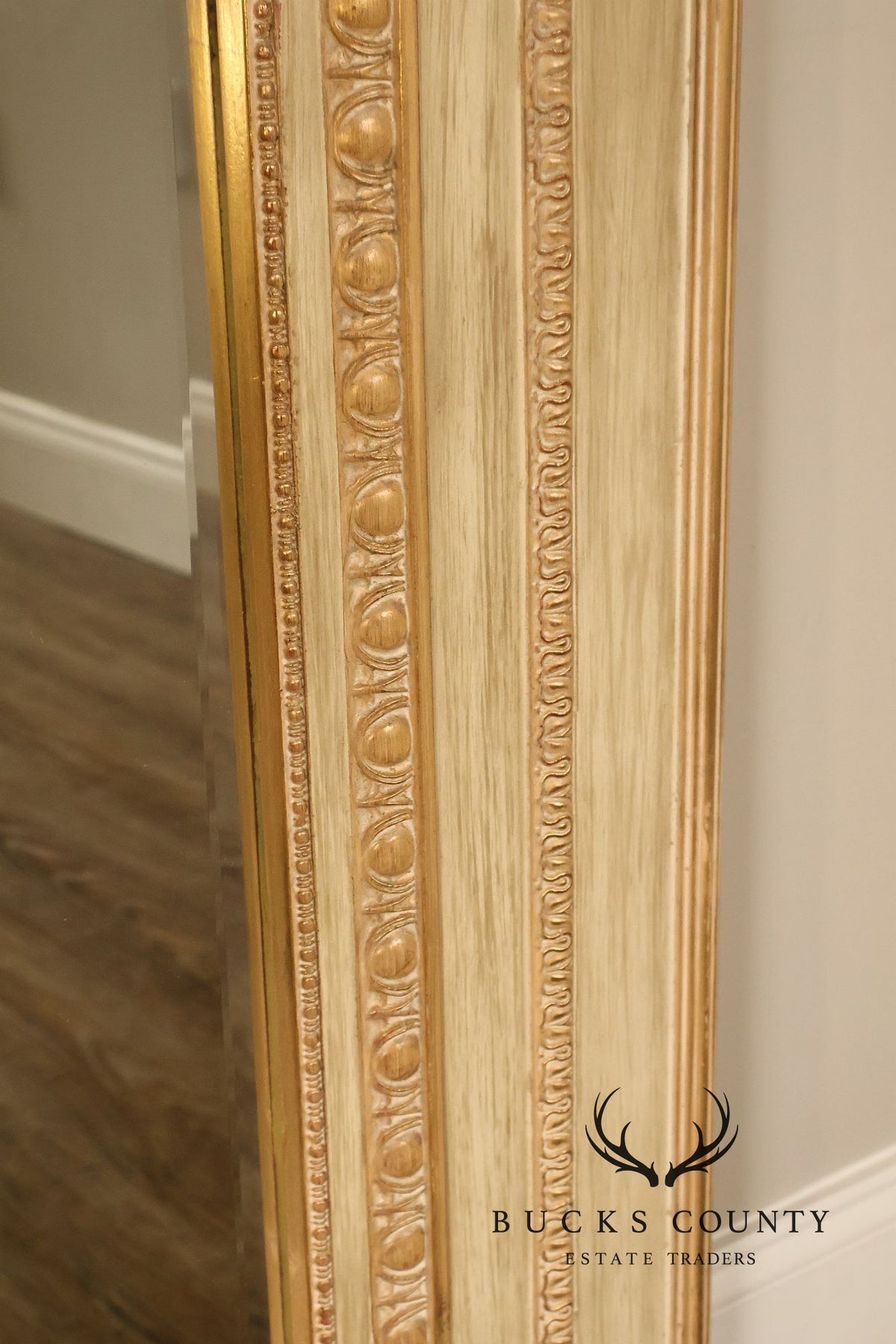 French Neoclassical Style Distress Painted Trumeau Mirror