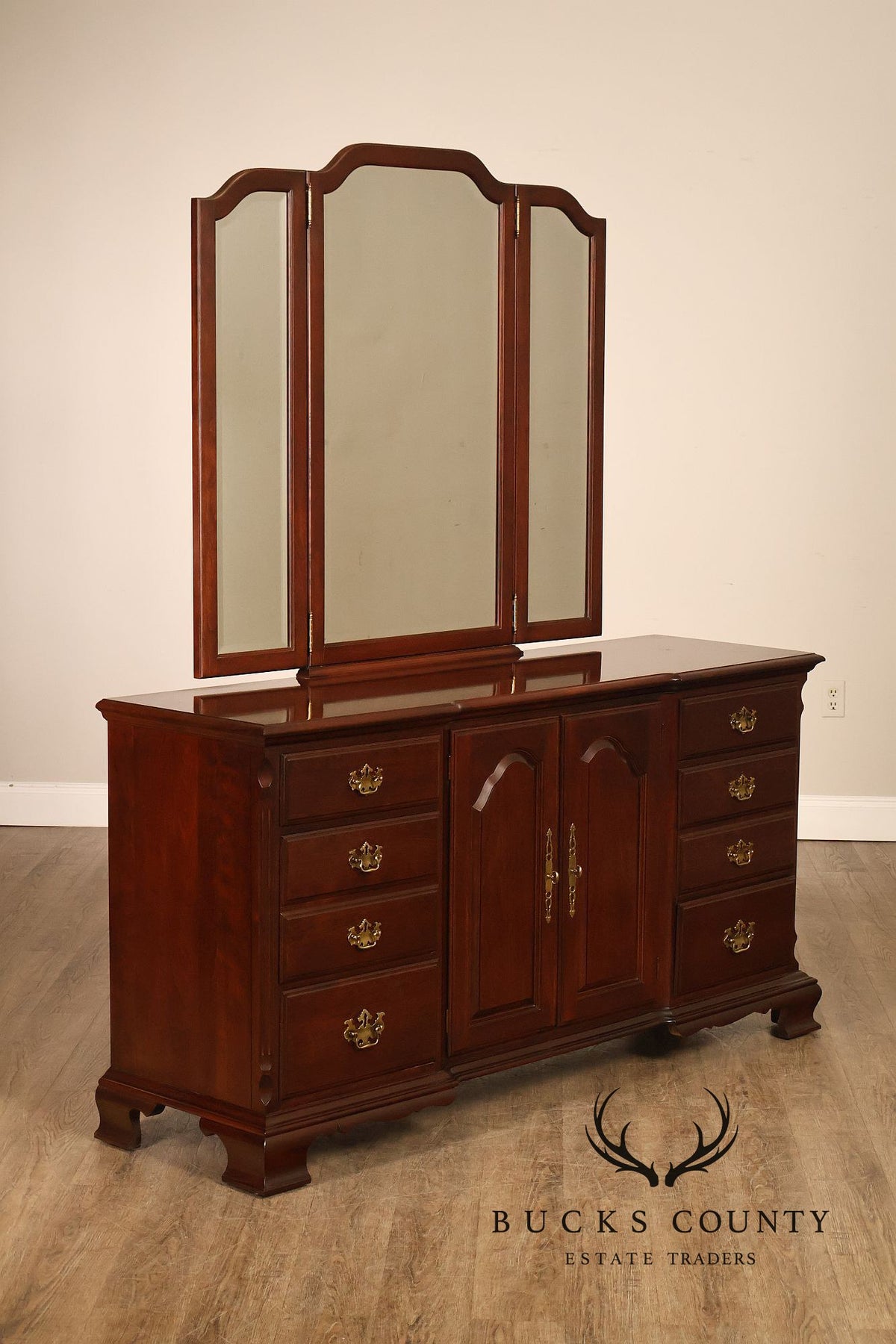 Pennsylvania House Chippendale Style Cherry Long Dresser with Mirror