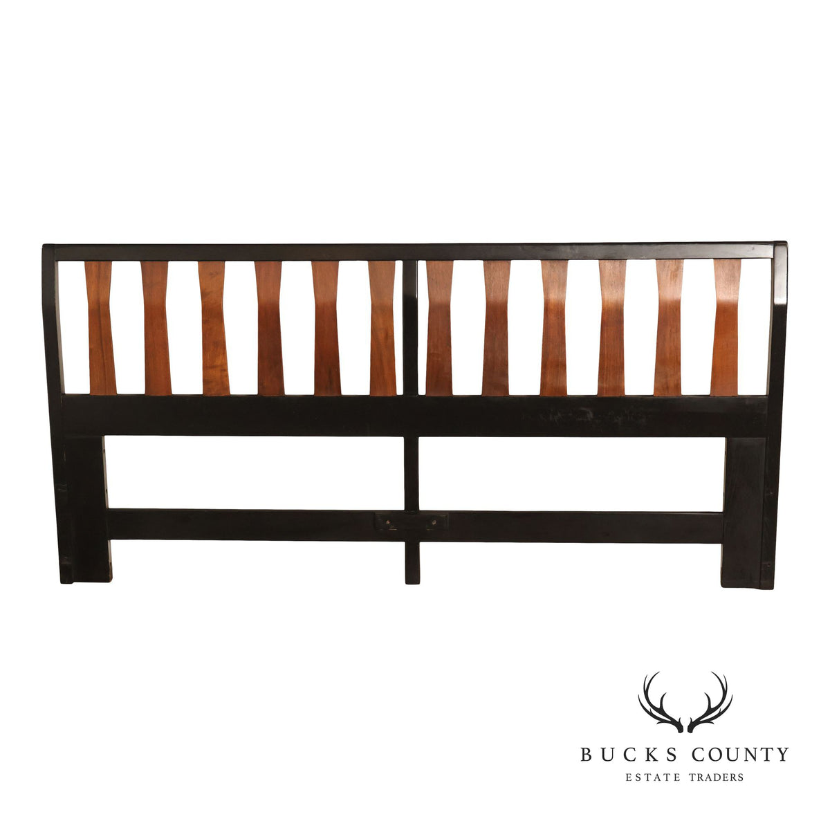 Mid Century Modern King Size Headboard with Ebony Frame and Walnut Bentwood Slats