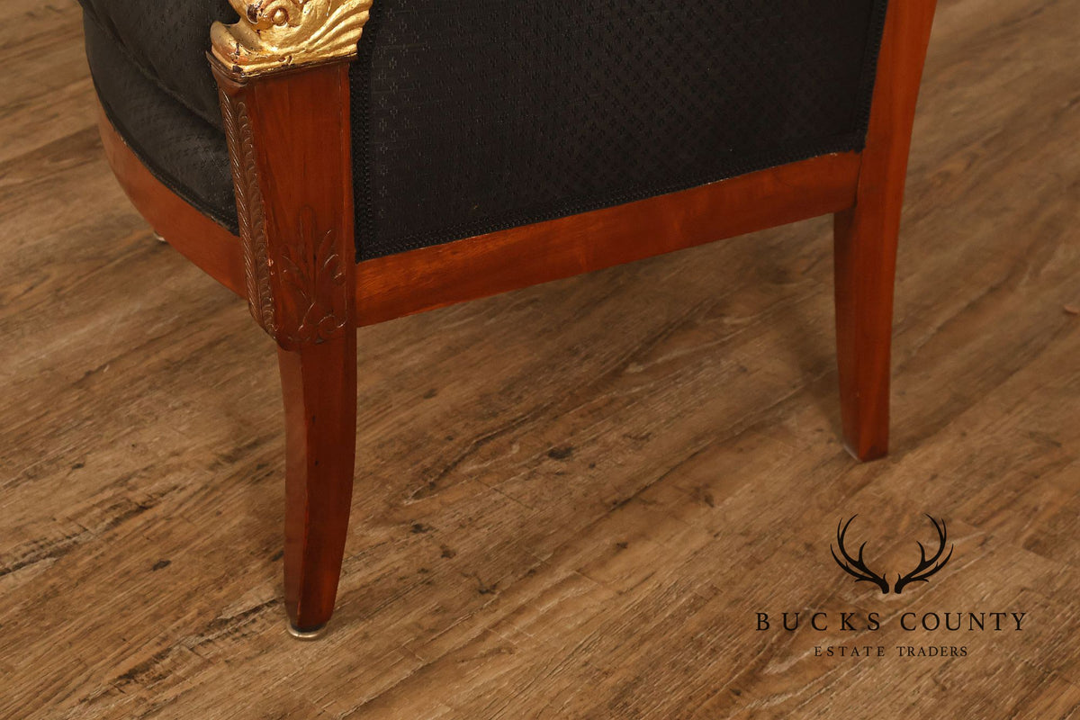 French Empire Style Partial Gilt Mahogany Armchair