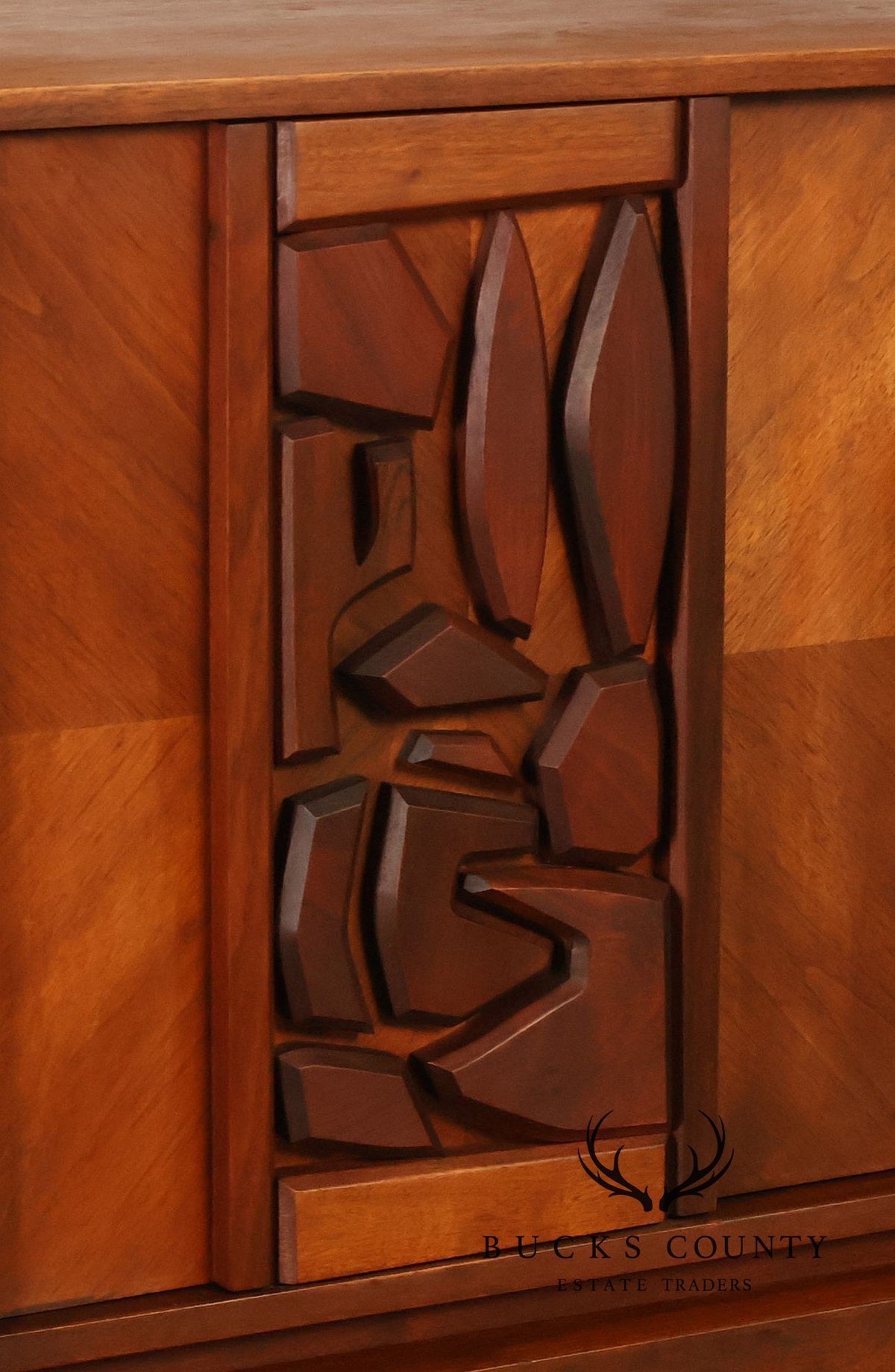 United Furniture 'Tiki' Brutalist Sculpted Walnut Tall Chest