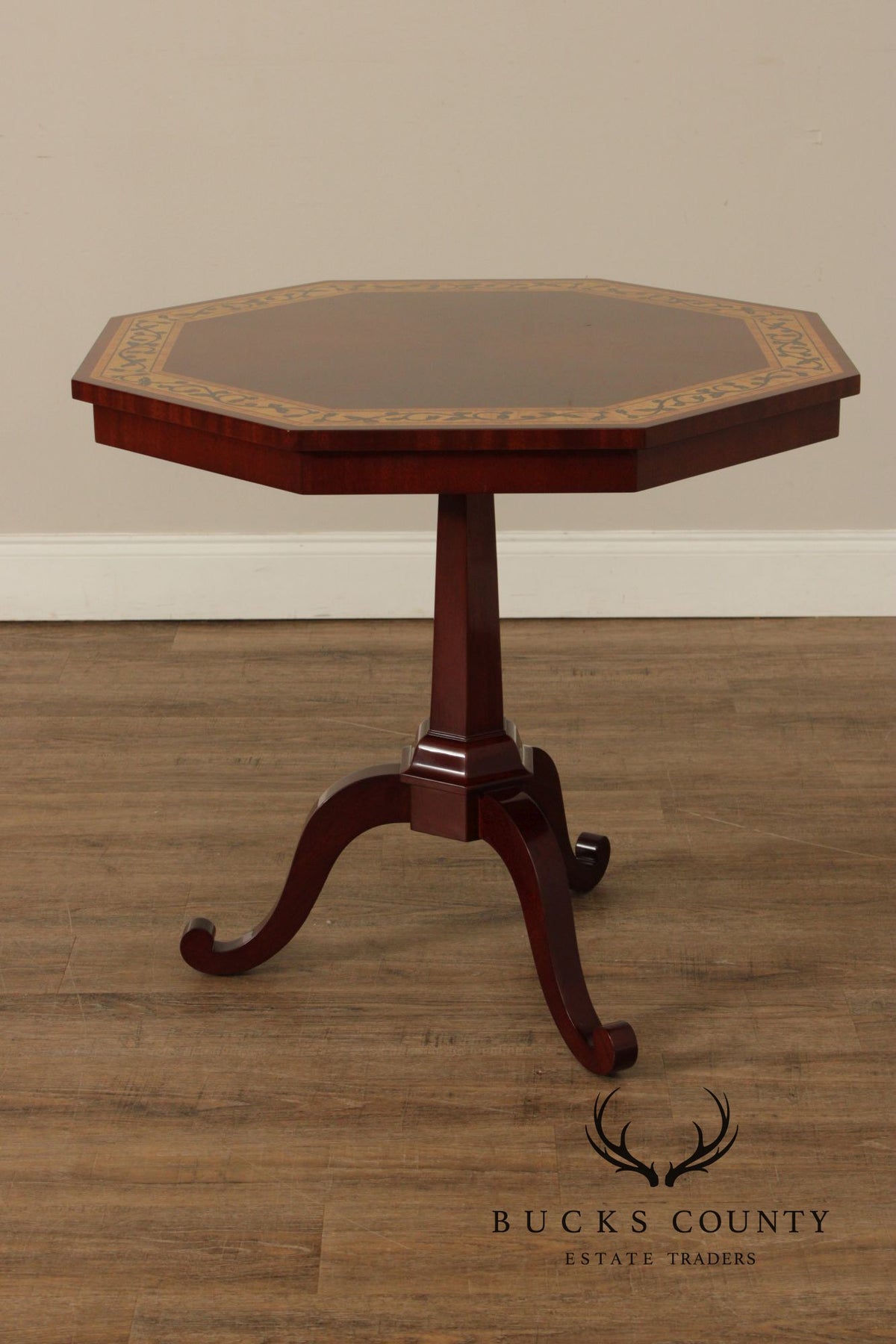 Kindel Furniture Inlaid Mahogany Pedestal Side Table