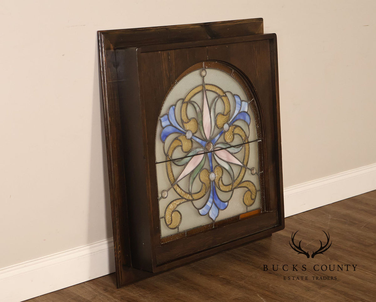 Illuminated Stained Glass Decorative Wall Panel In Wood Frame
