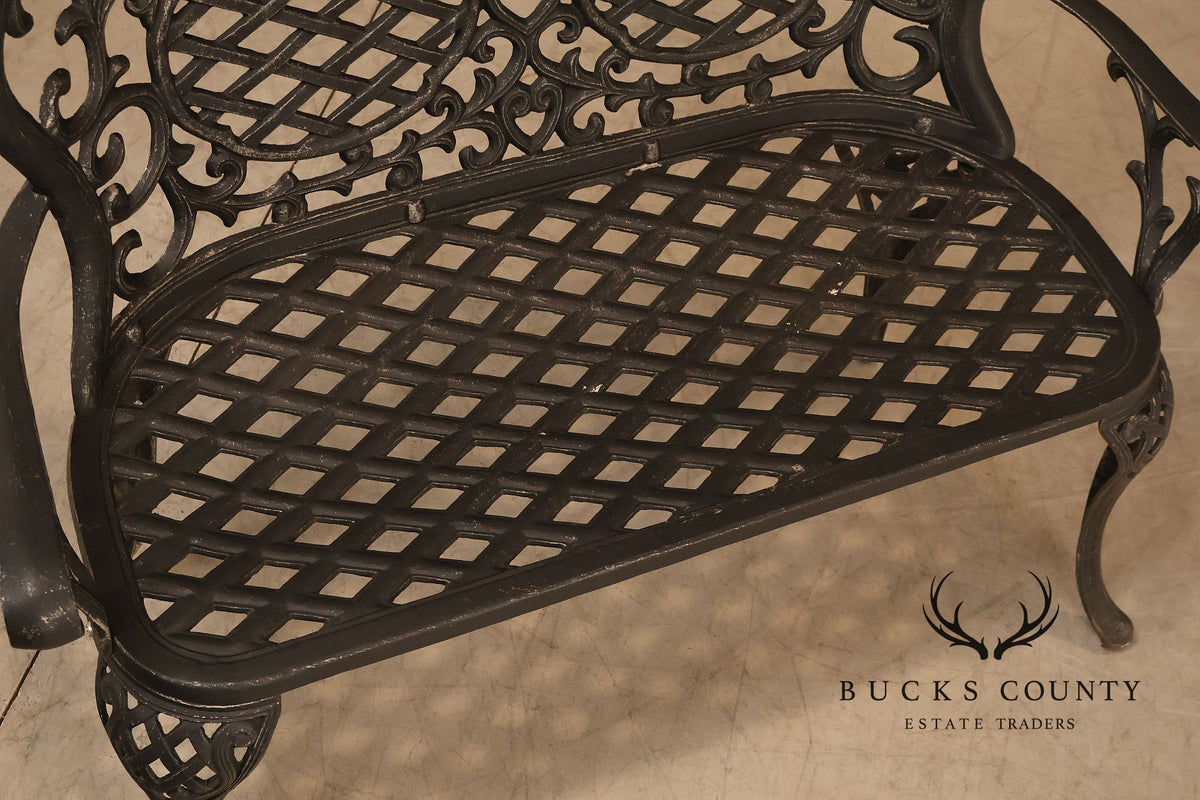 Cast Aluminum Garden Bench With Ornate Lattice Back