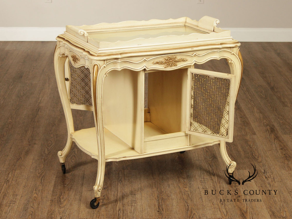 French Provincial Style Vintage Painted Tray Top Bar Cart