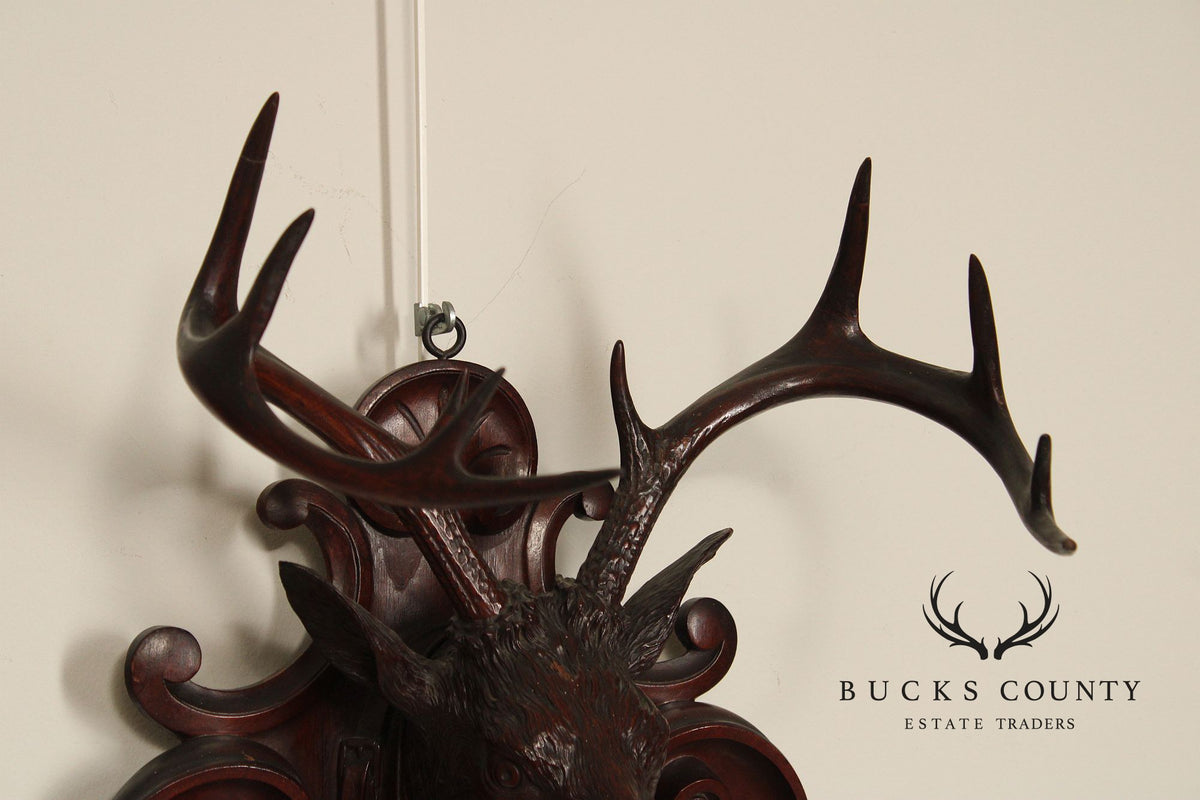 Antique German Black Forest Deer Hunting Trophy Plaque