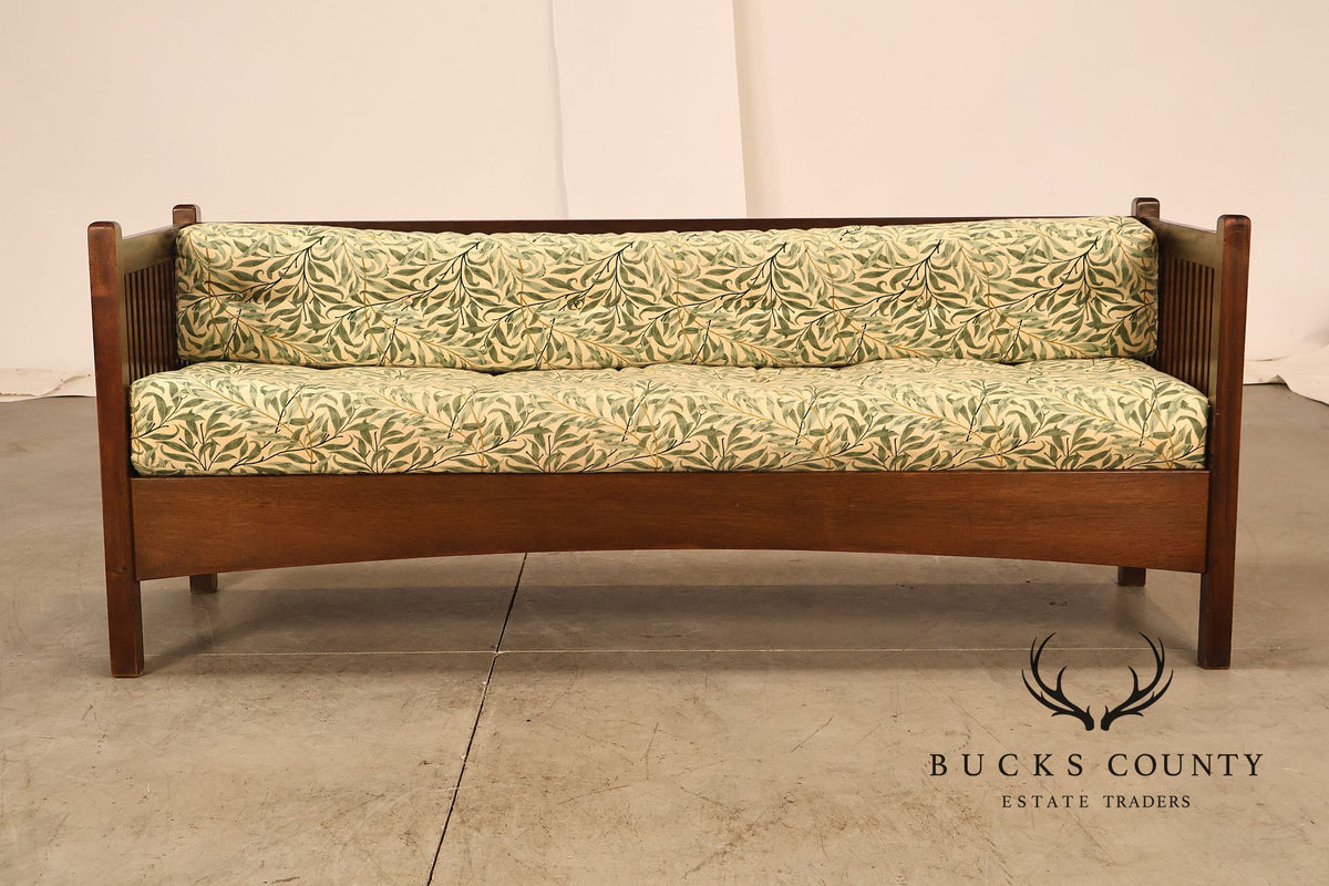 Mission Style Mahogany Spindle Settle With Botanical Upholstery