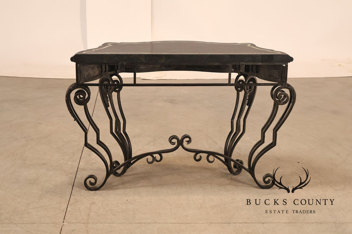 Maitland Smith Greek Key Console Table With Tessellated Marble Top