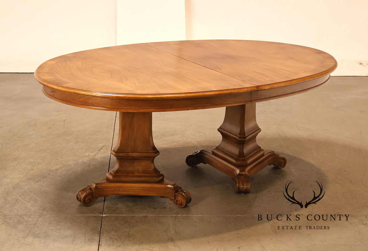 Neoclassical Style Walnut Double Pedestal Dining Table