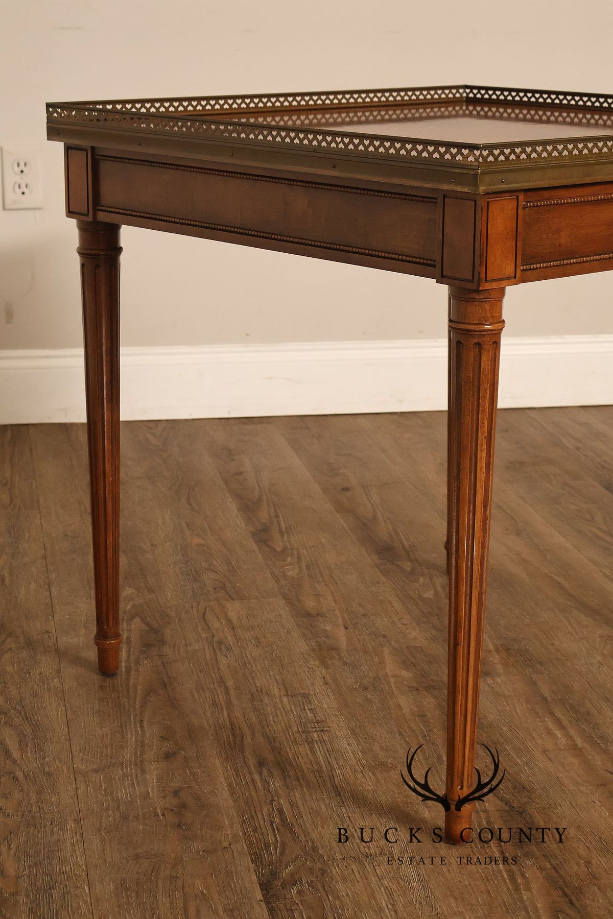 Title: Baker Furniture Louis XVI Style Mahogany Brass Gallery Side Table