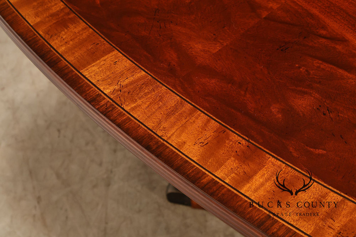 Georgian Style Banded Mahogany Double Pedestal Extension Dining Table
