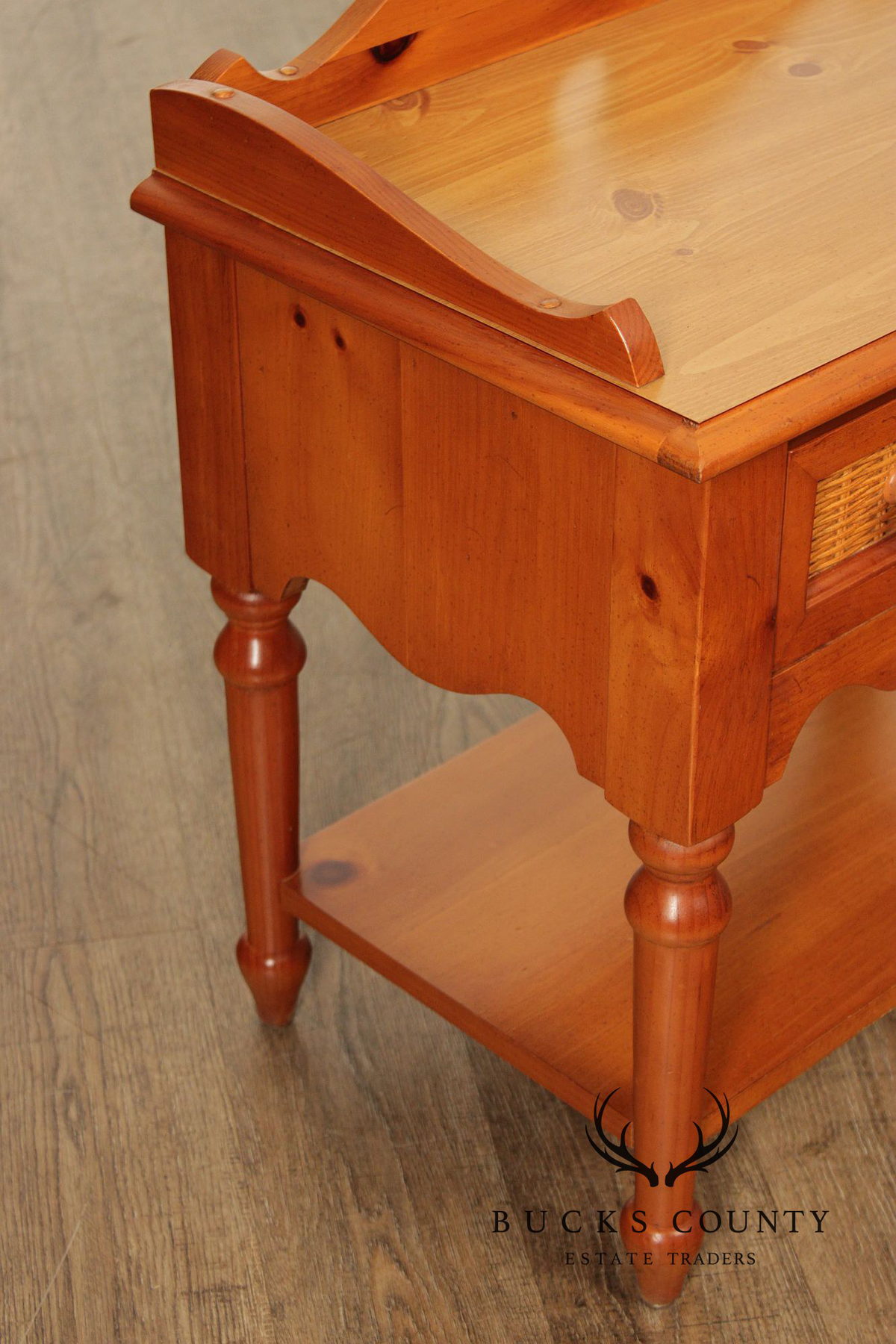 Stanley Furniture Pine and Wicker Side Table Nightstand